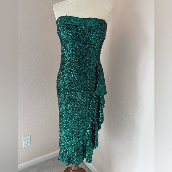New Dress The Population Alexis sequin midi dress in emeralds green holiday sz M - Picture 7 of 16